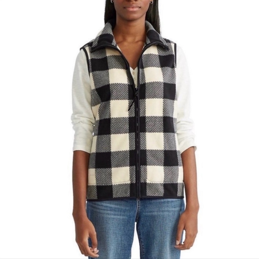 Chaps Black and White Plaid Vest